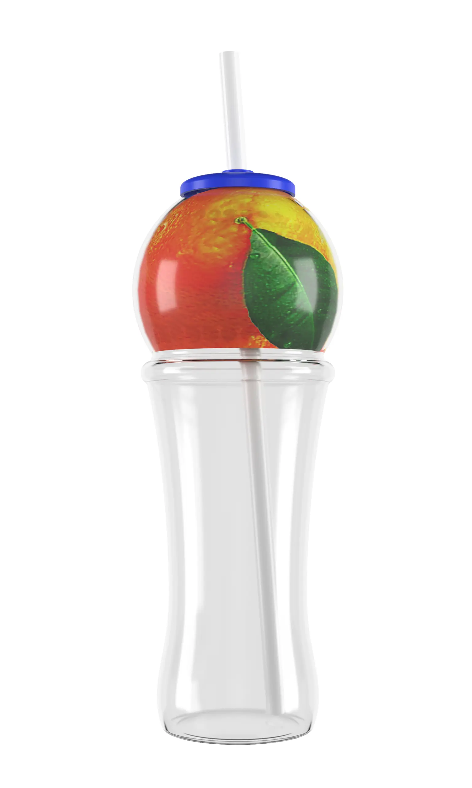 Fruit-topped custom drinks bottle with straw