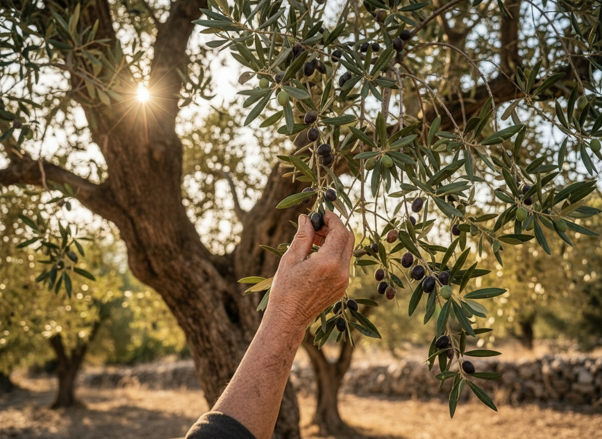 Olive branches in a grove